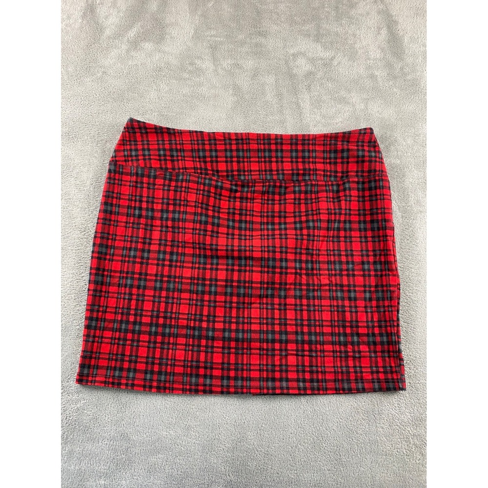 Intro Love the Fit Red Black Plaid Tummy Control Pencil Skirt Plus 1X Woman